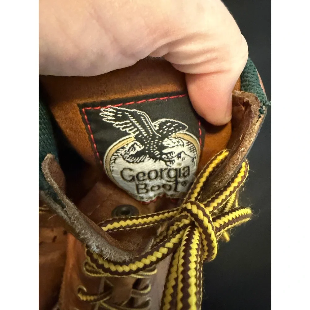 Georgia Boot Brown Leather Logger Work Boots Lace Up Kiltie Mens Vintage